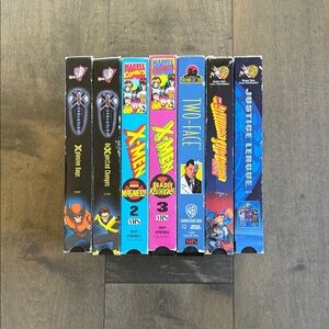 VHS Lot of 7 Animated Marvel WB X-Men Evolutions Batman Justice League Superman